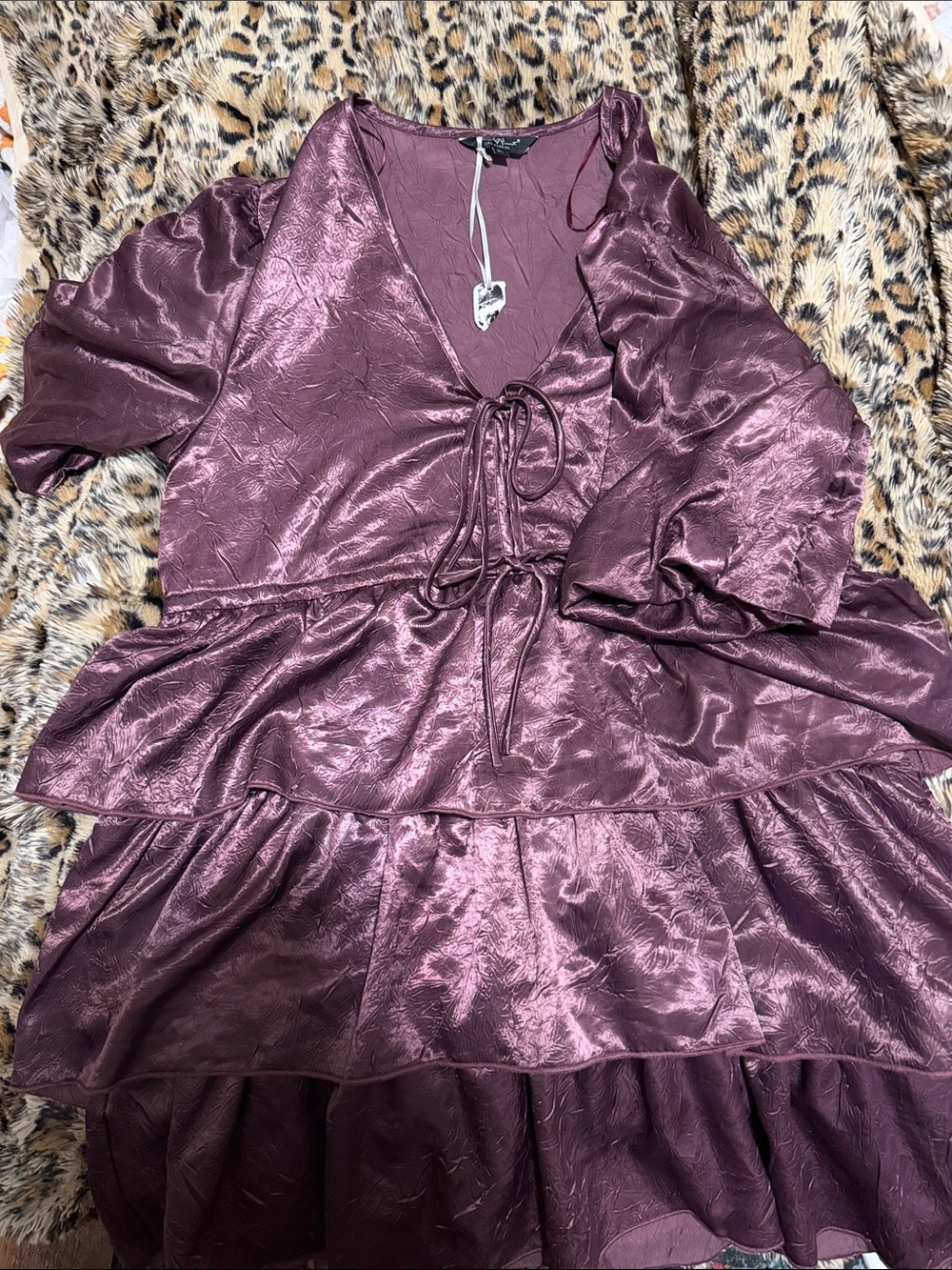 Velvet Heart Mauve Satin Tiered Wrap Dress